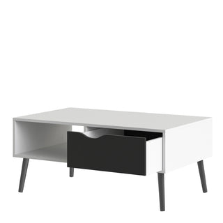 Oslo Coffee Table 1 Drawer 1 Shelf In White And Black Matt