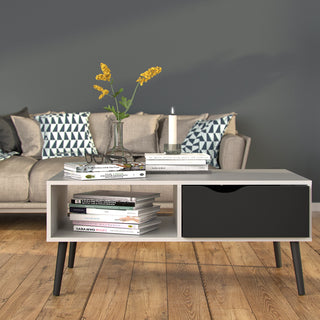 Oslo Coffee Table 1 Drawer 1 Shelf In White And Black Matt