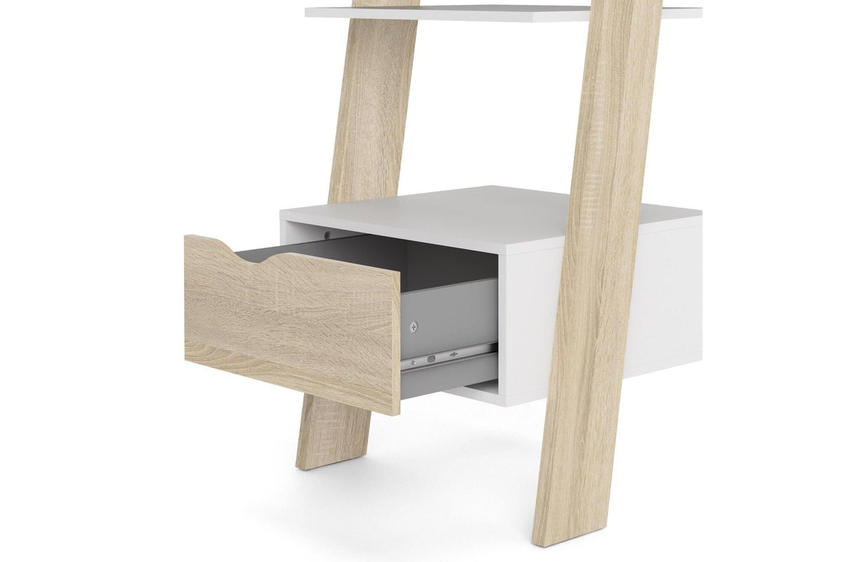 Oslo Leaning Bookcase 1 Drawer In White And Oak