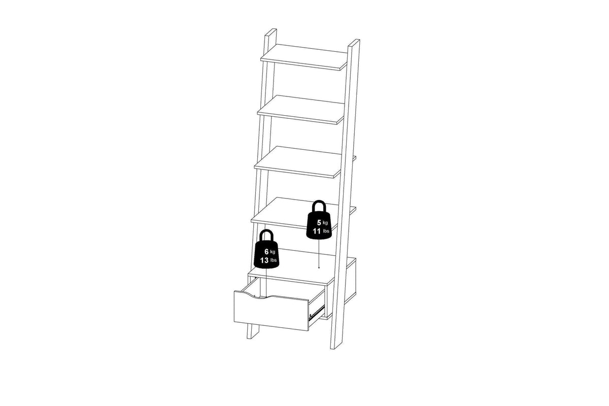 Oslo Leaning Bookcase 1 Drawer In White And Oak