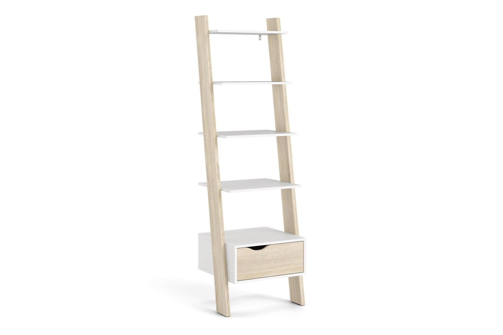 Oslo Leaning Bookcase 1 Drawer In White And Oak
