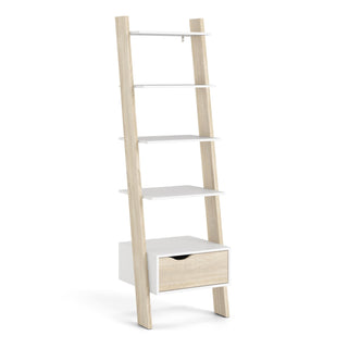 Oslo Leaning Bookcase 1 Drawer In White And Oak