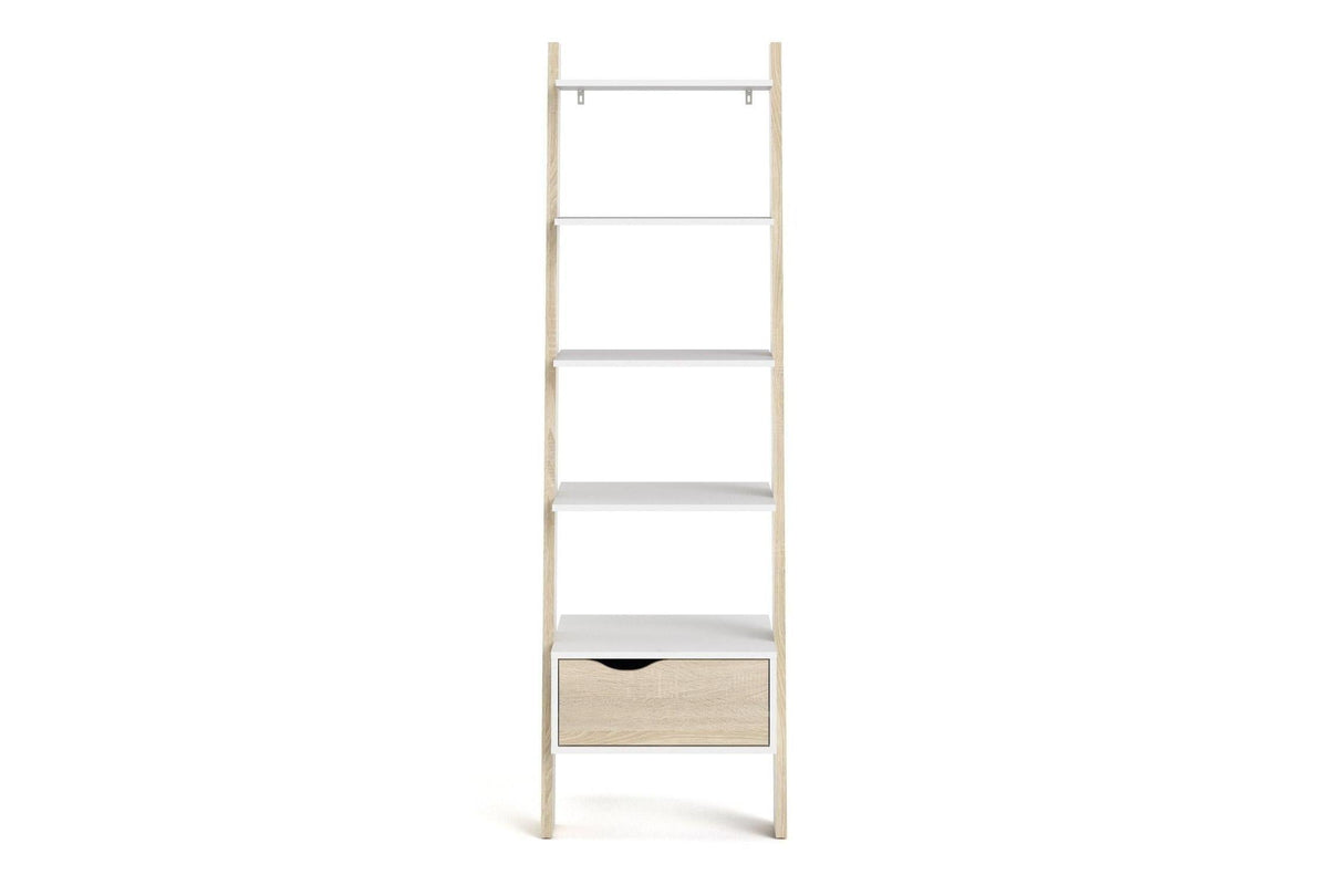 Oslo Leaning Bookcase 1 Drawer In White And Oak