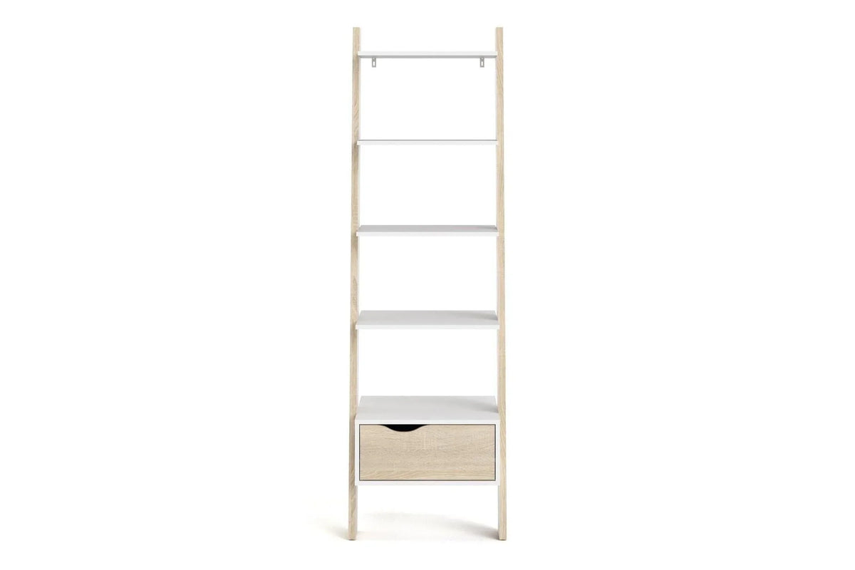 Oslo Leaning Bookcase 1 Drawer In White And Oak