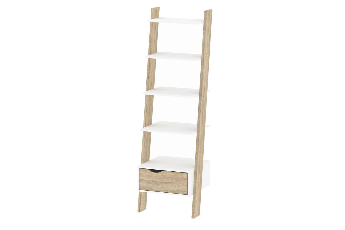 Oslo Leaning Bookcase 1 Drawer In White And Oak