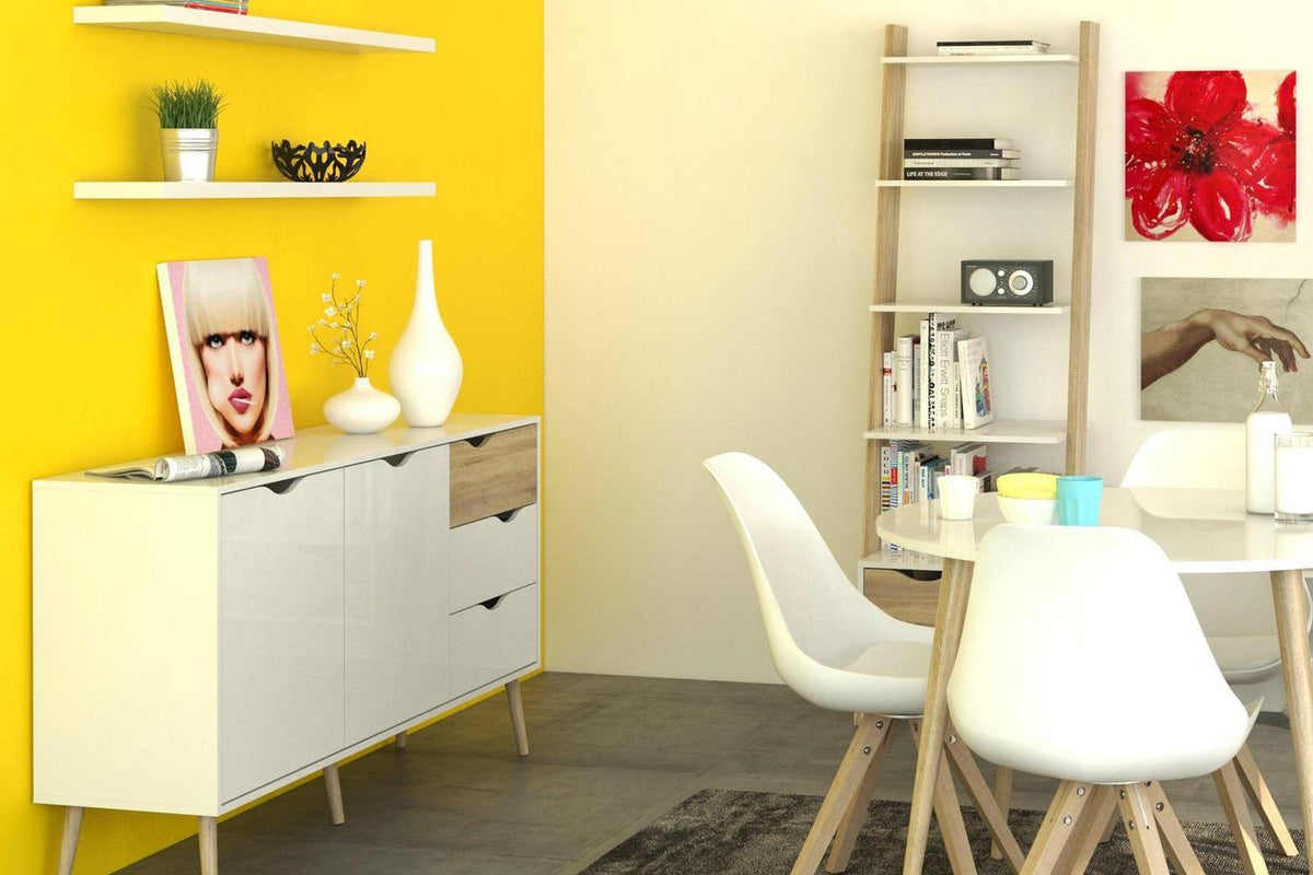 Oslo Leaning Bookcase 1 Drawer In White And Oak