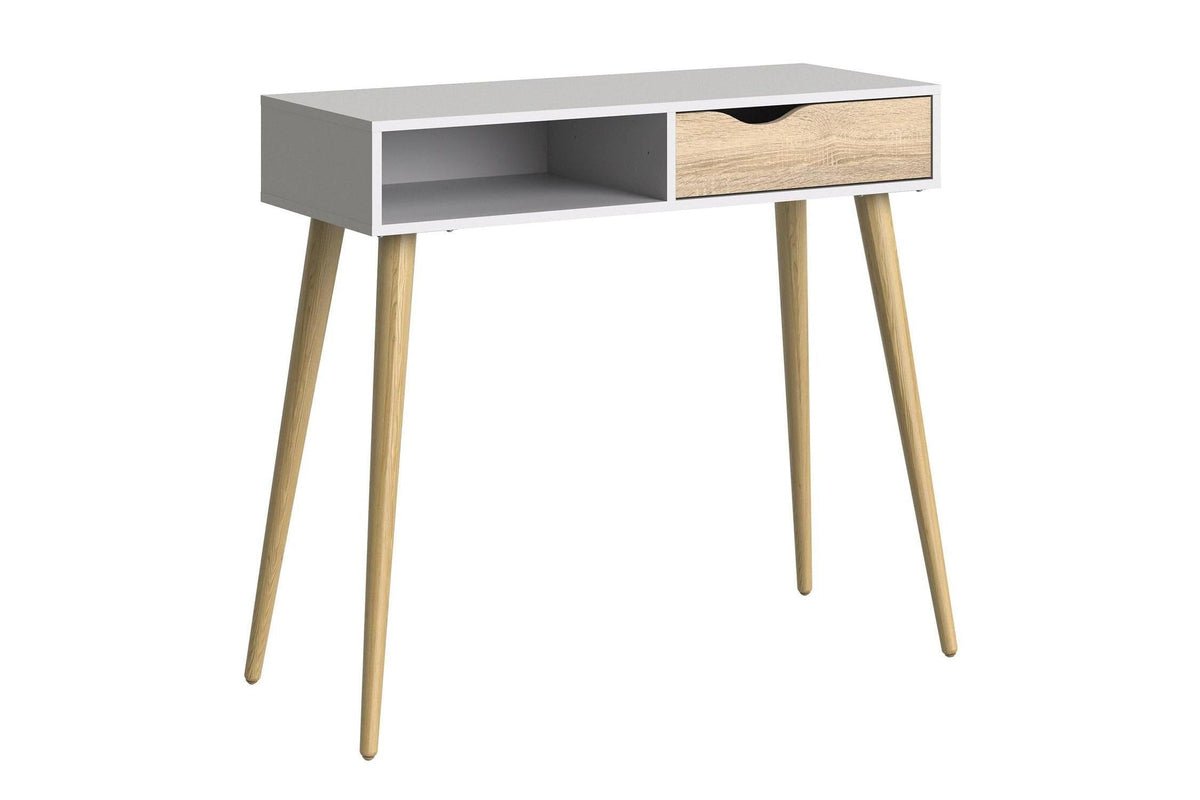 Oslo Console Table 1 Drawer 1 Shelf In White And Oak