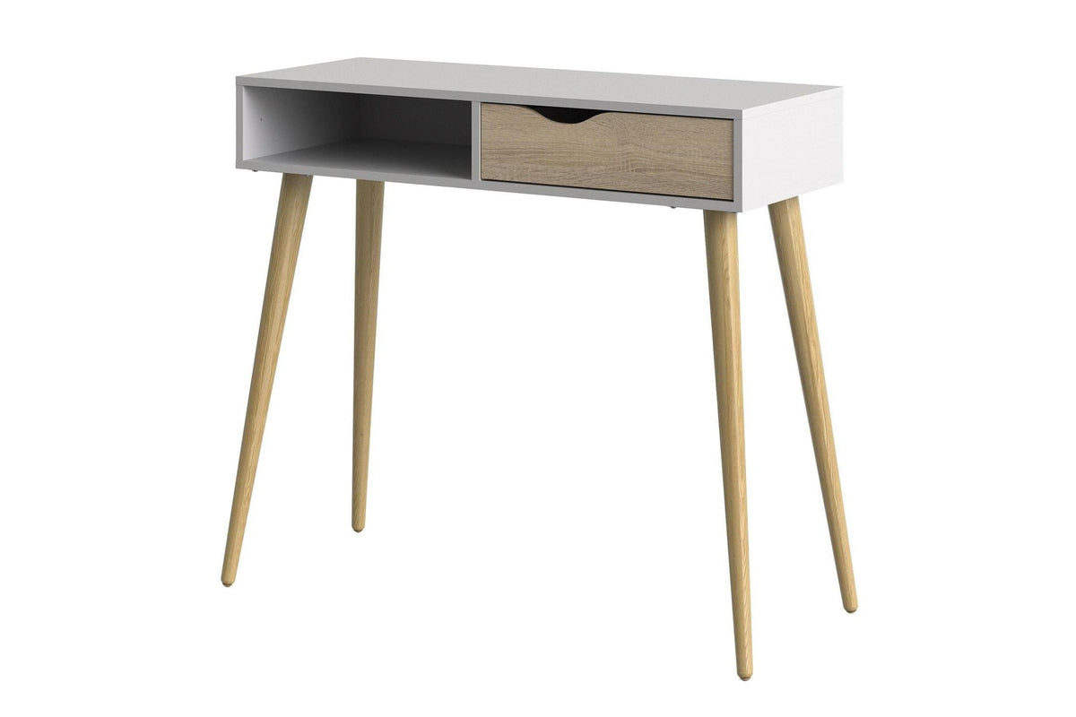 Oslo Console Table 1 Drawer 1 Shelf In White And Oak