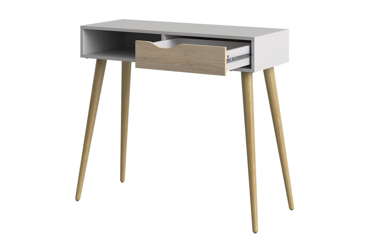 Oslo Console Table 1 Drawer 1 Shelf In White And Oak