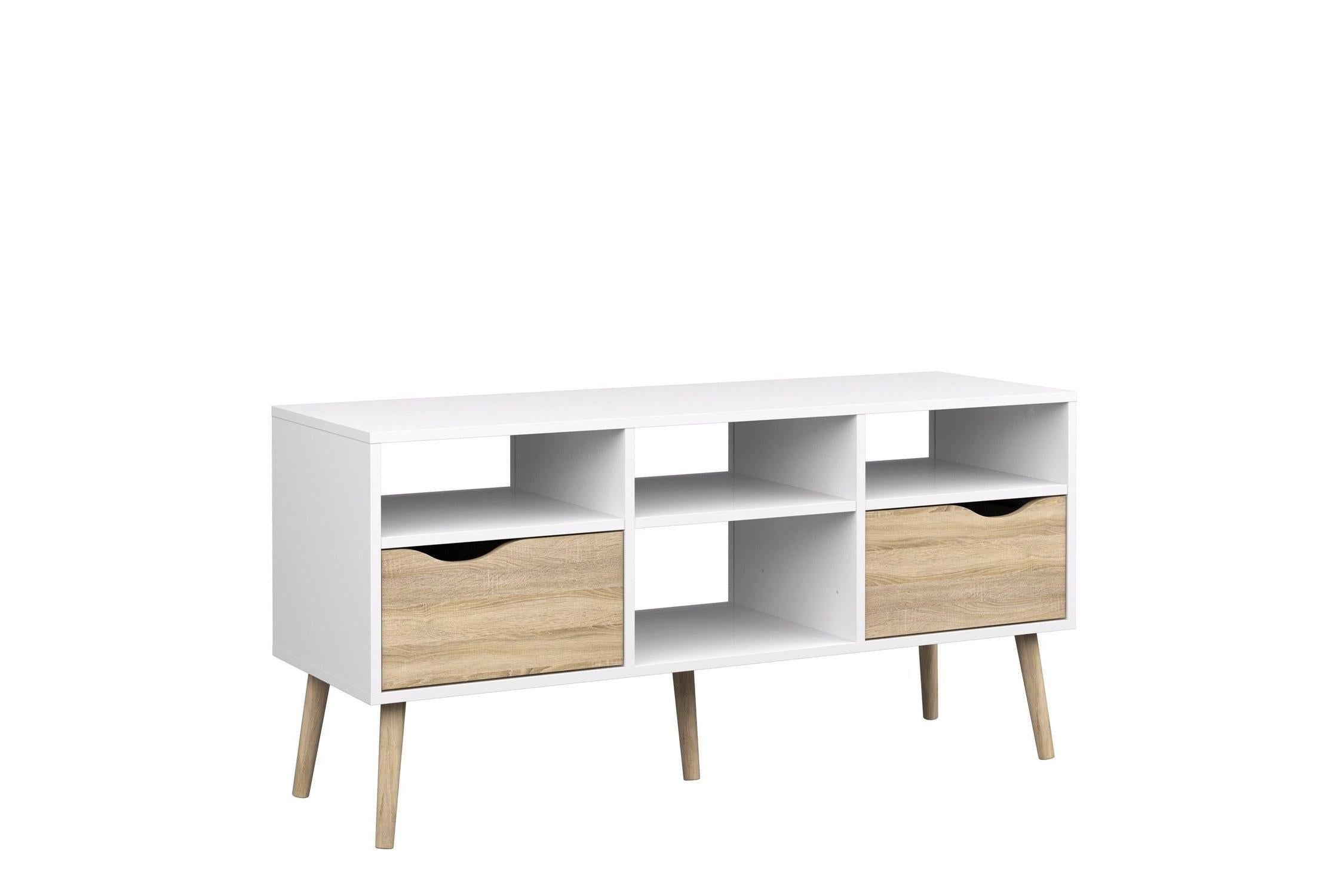 Oslo Tv Unit Wide 2 Drawers 4 Shelves In White And Oak