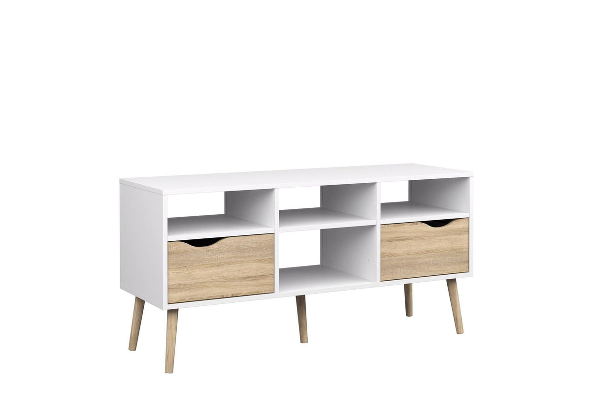 Oslo Tv Unit Wide 2 Drawers 4 Shelves In White And Oak