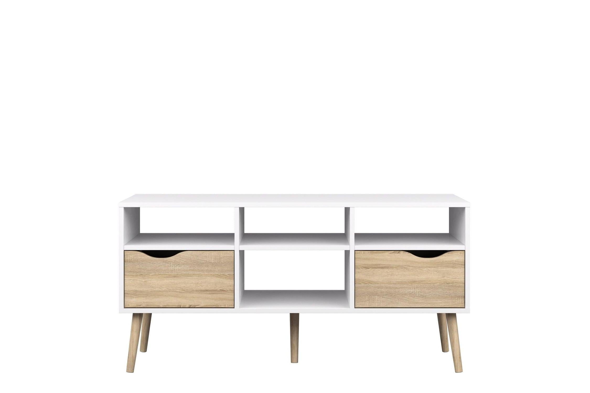 Oslo Tv Unit Wide 2 Drawers 4 Shelves In White And Oak