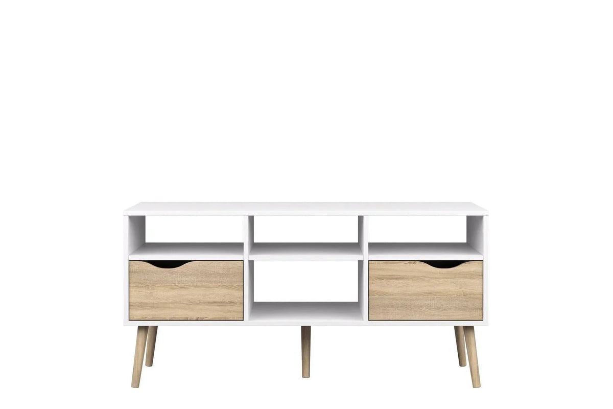 Oslo Tv Unit Wide 2 Drawers 4 Shelves In White And Oak