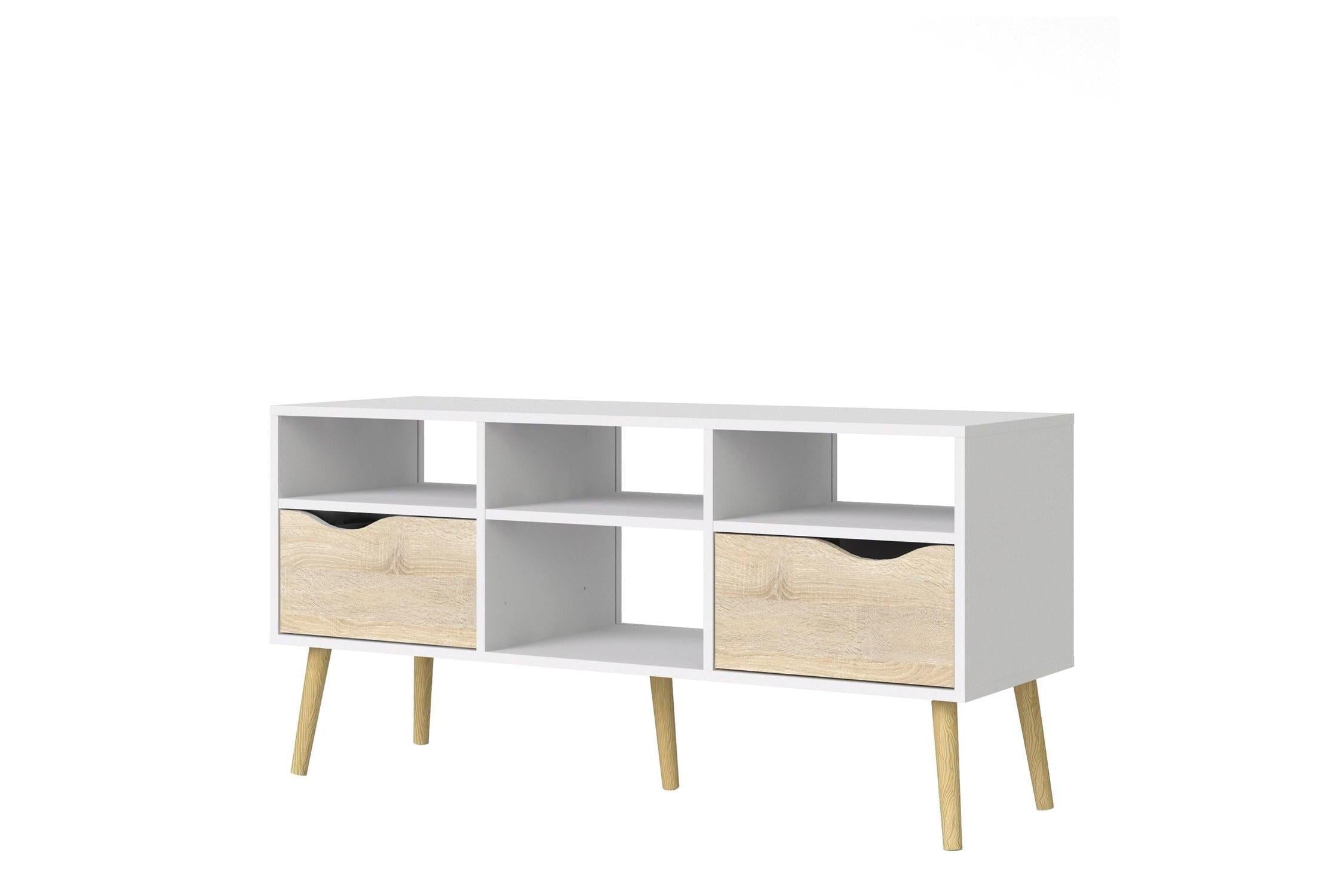 Oslo Tv Unit Wide 2 Drawers 4 Shelves In White And Oak