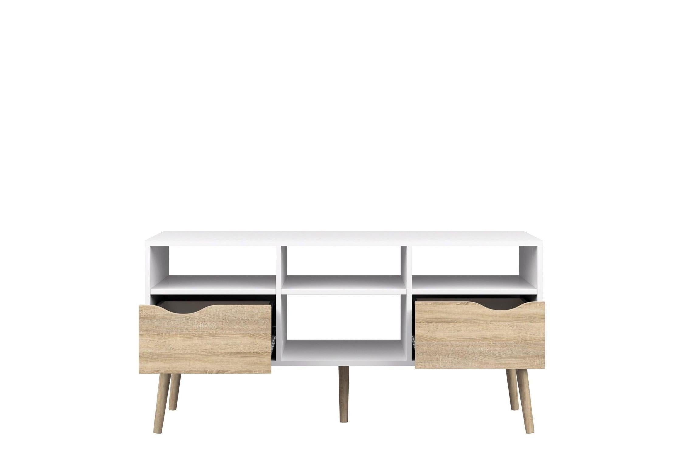 Oslo Tv Unit Wide 2 Drawers 4 Shelves In White And Oak