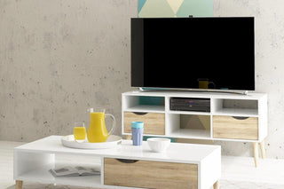 Oslo Tv Unit Wide 2 Drawers 4 Shelves In White And Oak