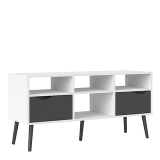 Oslo Tv Unit Wide 2 Drawers 4 Shelves In White And Black Matt