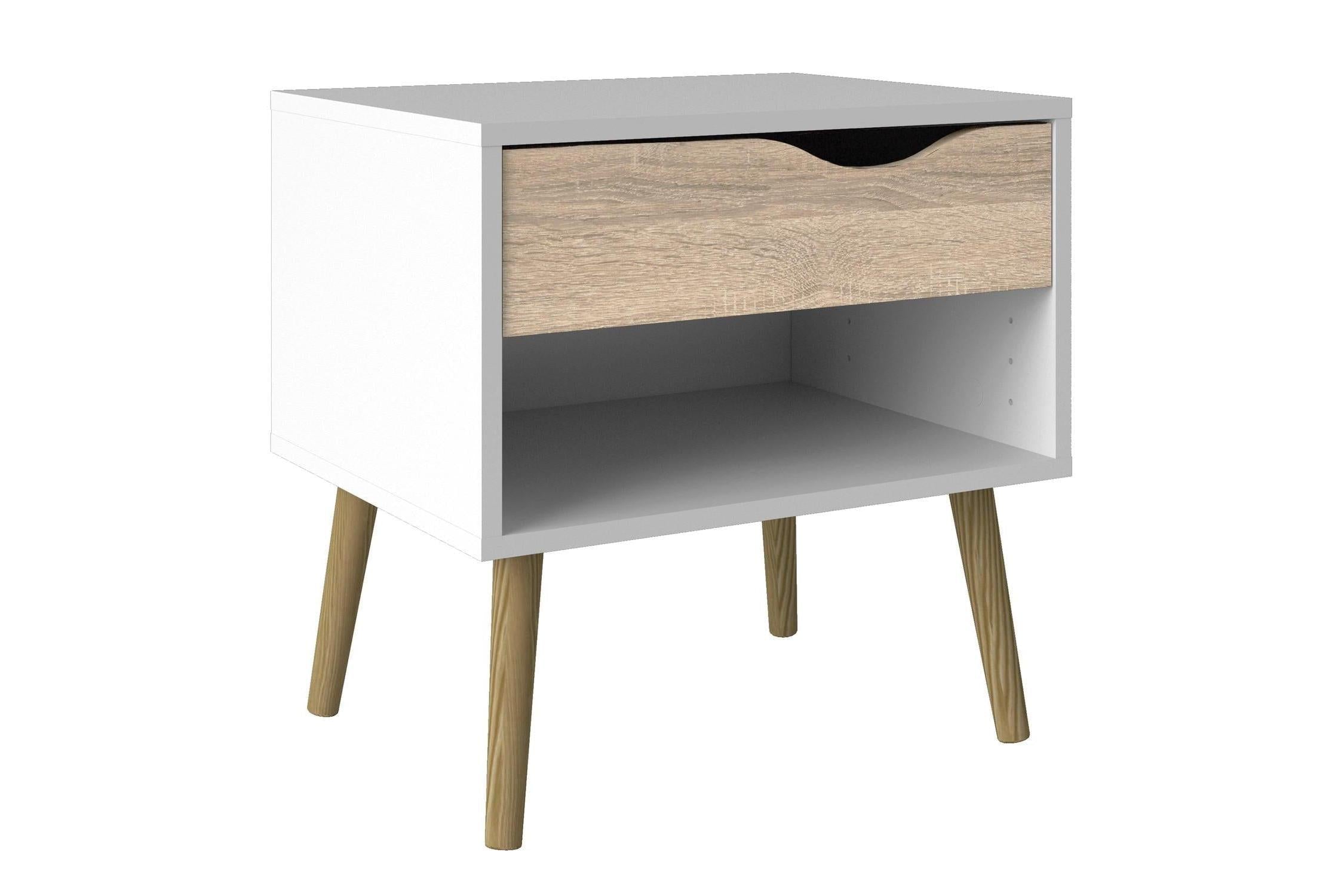 Oslo Bedside 1 Drawer In White And Oak