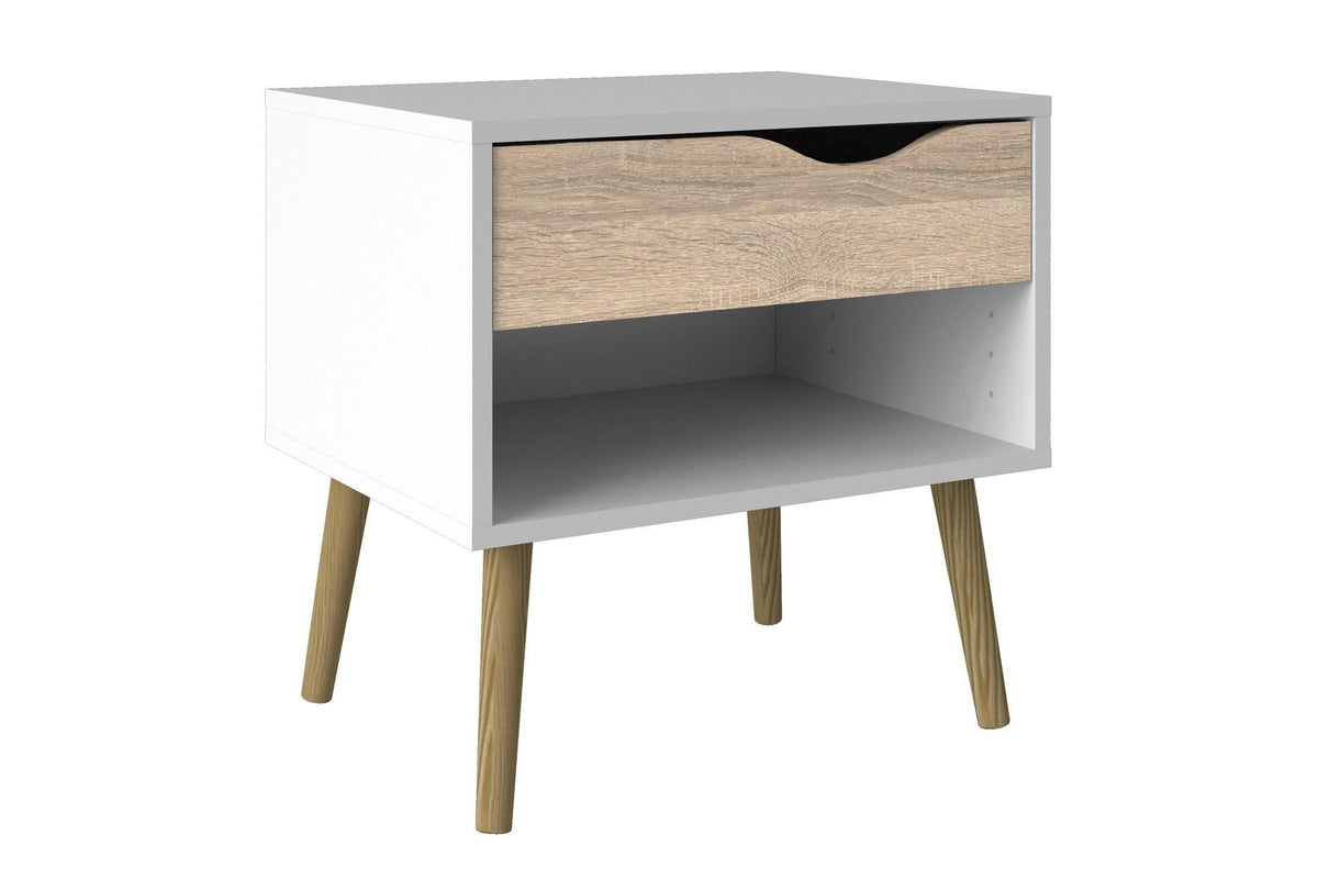 Oslo Bedside 1 Drawer In White And Oak