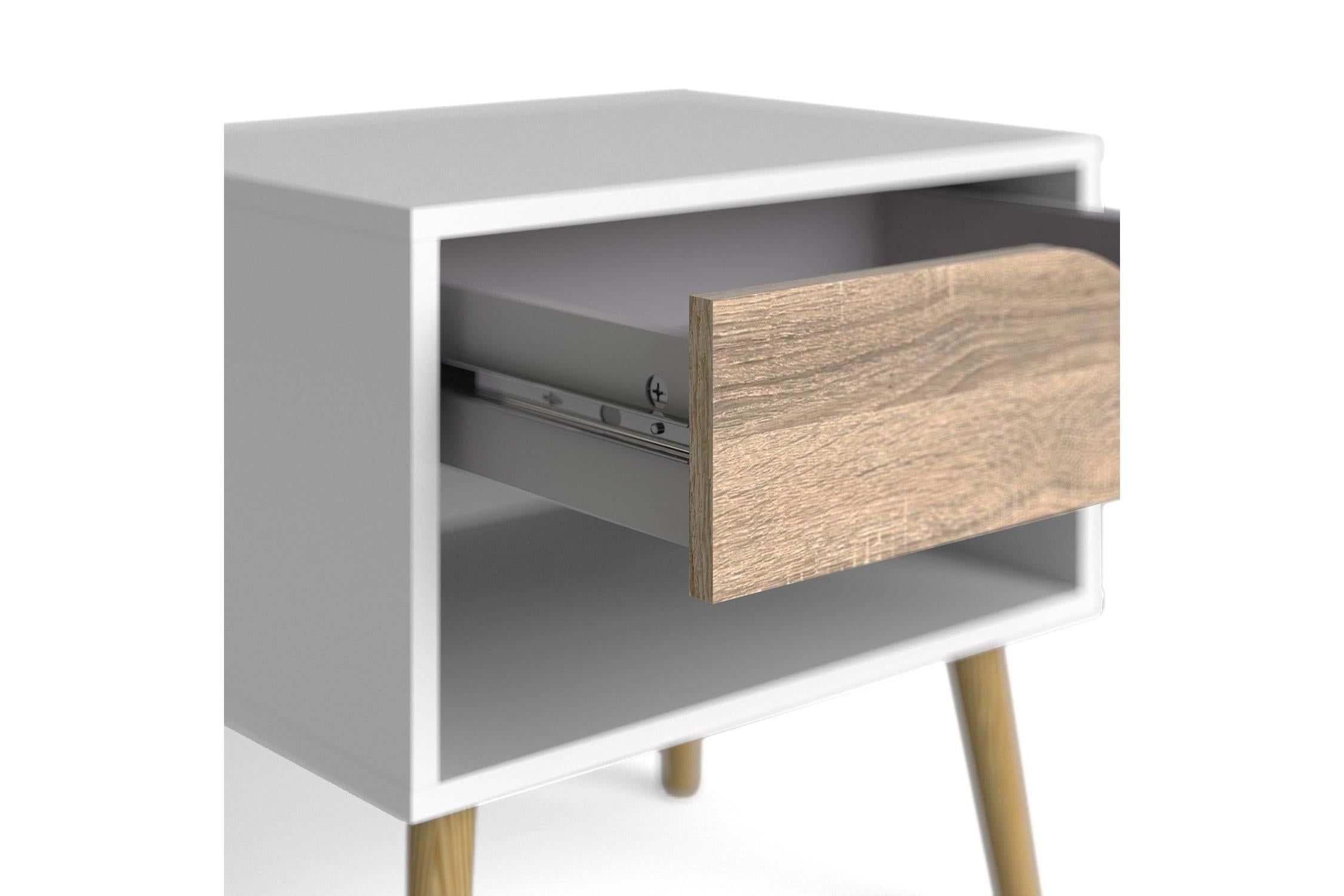 Oslo Bedside 1 Drawer In White And Oak