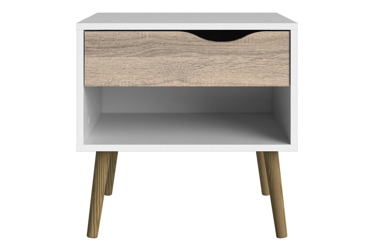 Oslo Bedside 1 Drawer In White And Oak