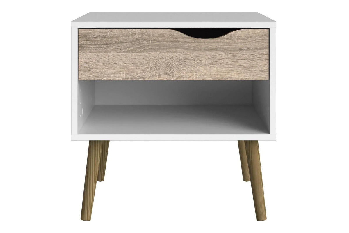 Oslo Bedside 1 Drawer In White And Oak