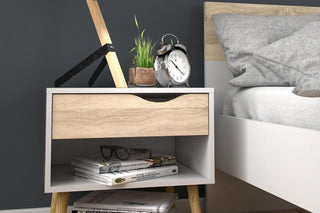 Oslo Bedside 1 Drawer In White And Oak