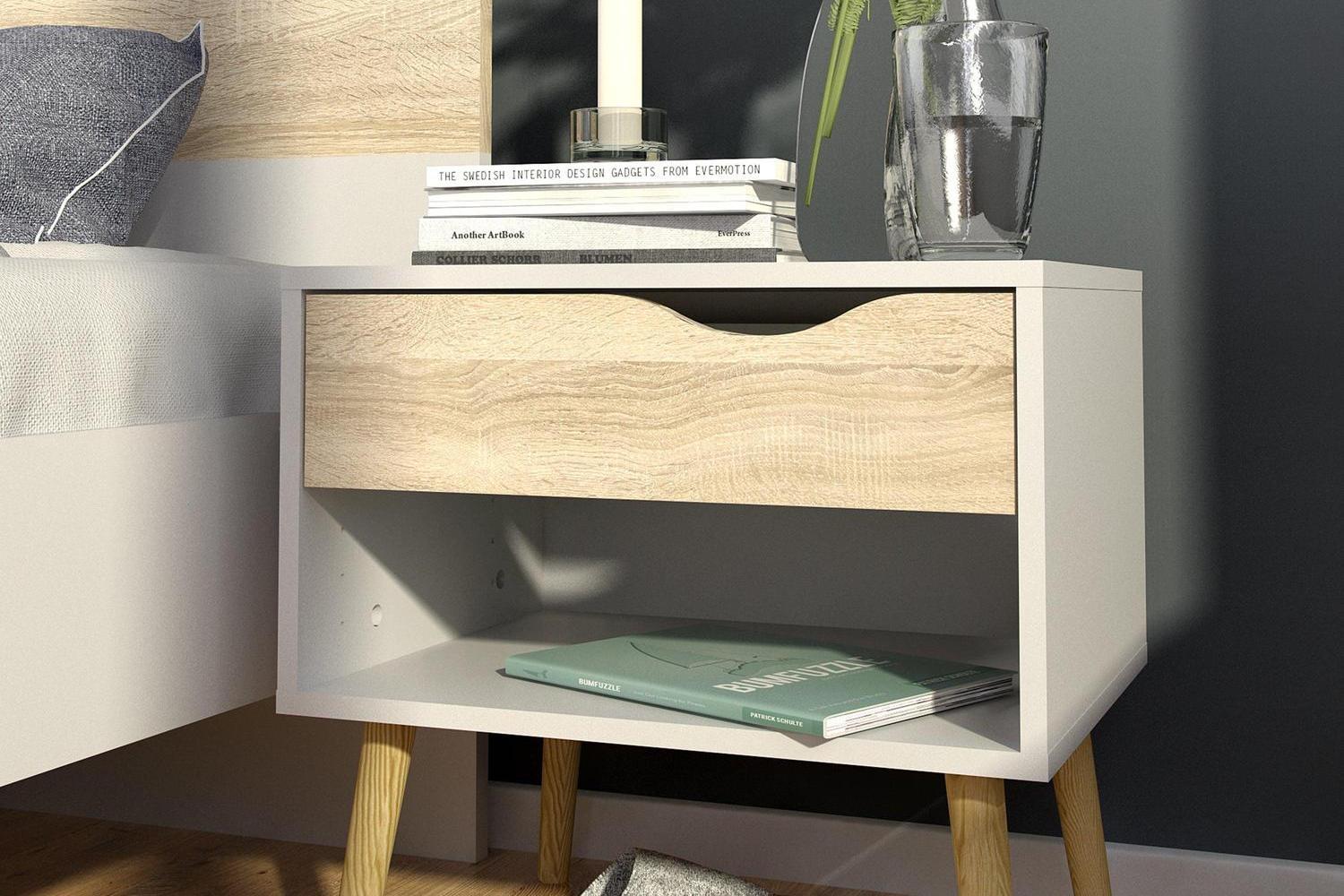 Oslo Bedside 1 Drawer In White And Oak