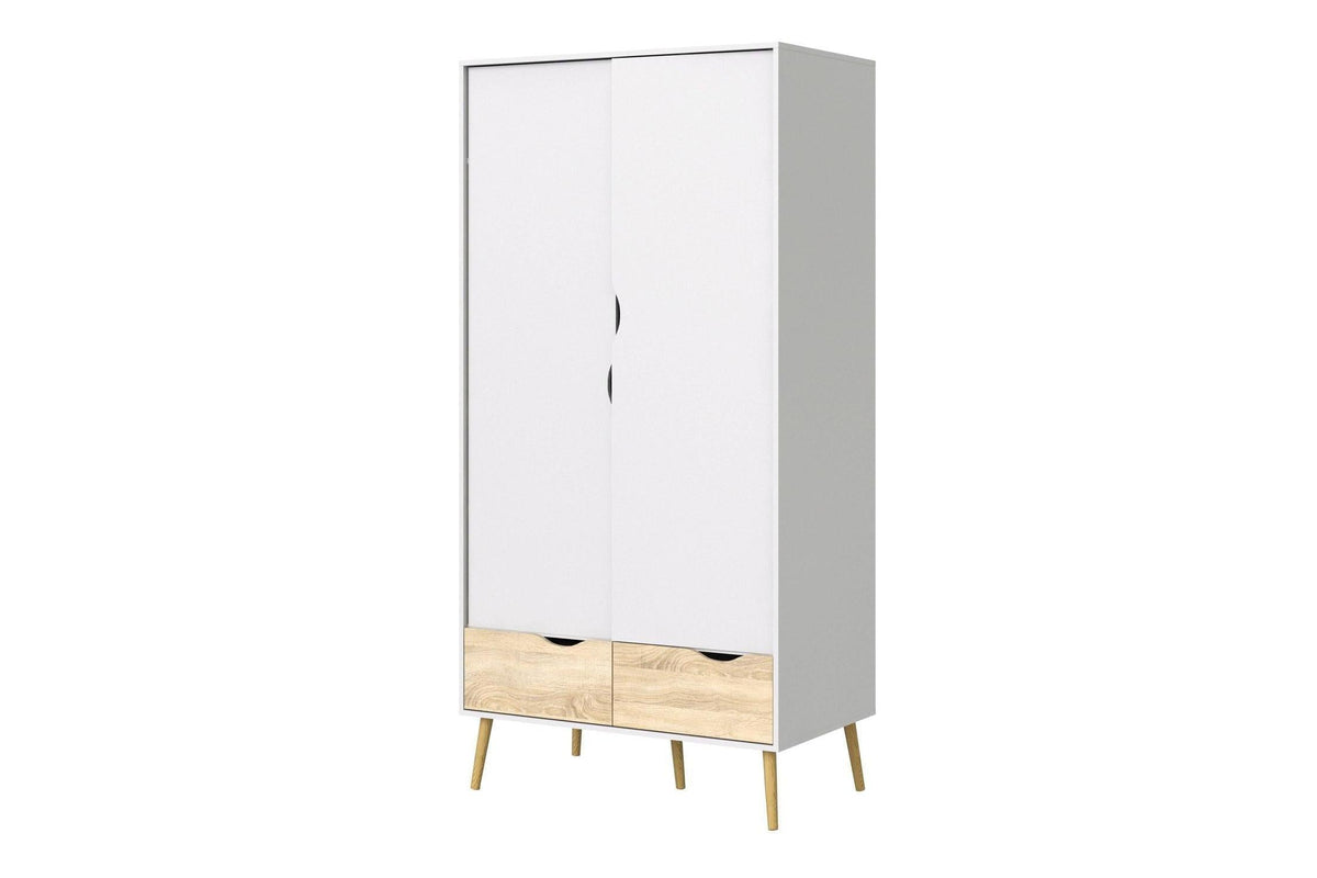 Oslo Wardrobe 2 Doors 2 Drawers In White And Oak
