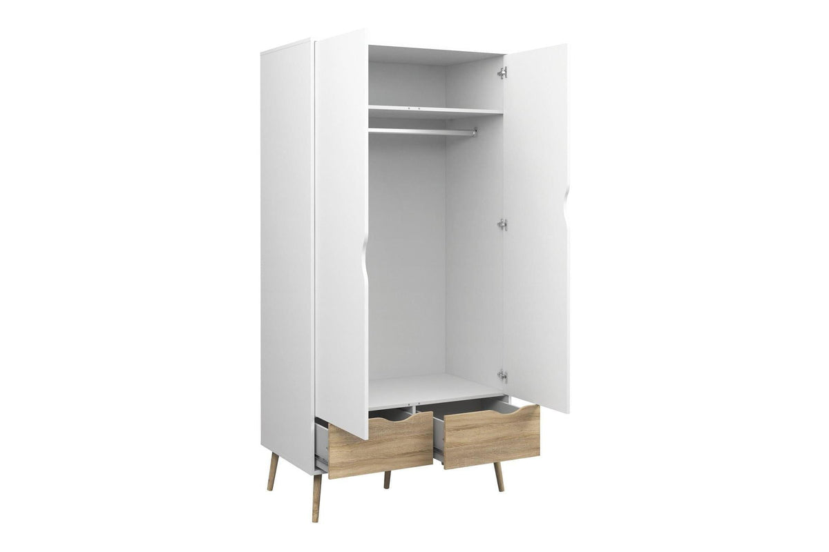 Oslo Wardrobe 2 Doors 2 Drawers In White And Oak