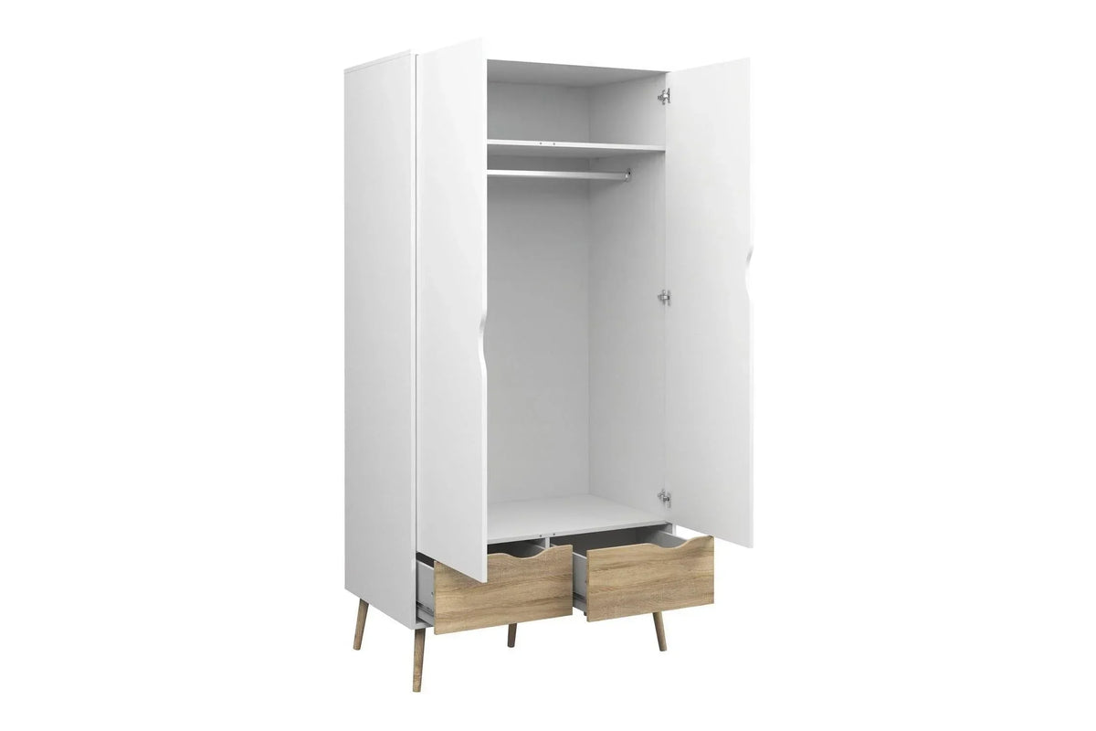 Oslo Wardrobe 2 Doors 2 Drawers In White And Oak