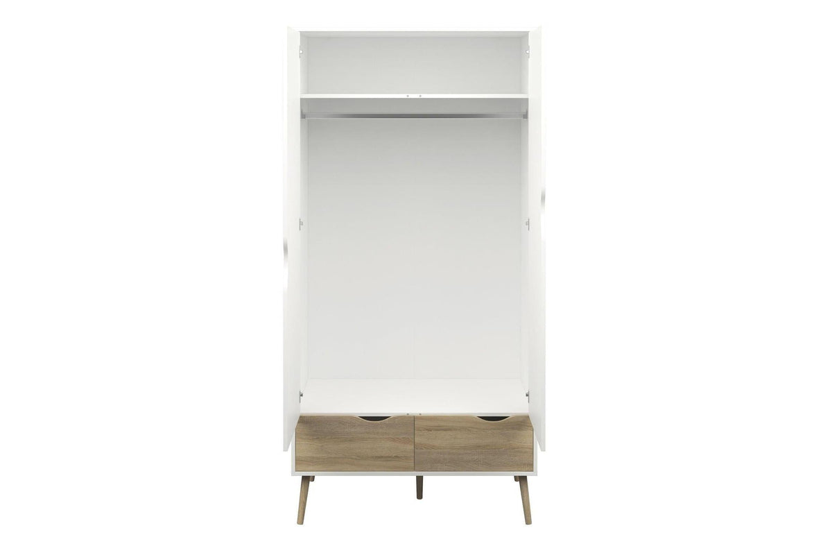Oslo Wardrobe 2 Doors 2 Drawers In White And Oak