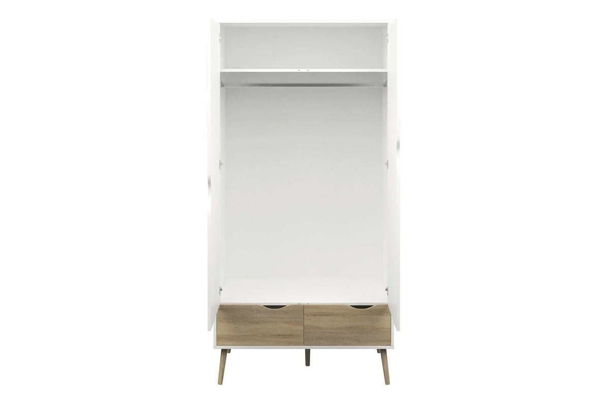Oslo Wardrobe 2 Doors 2 Drawers In White And Oak