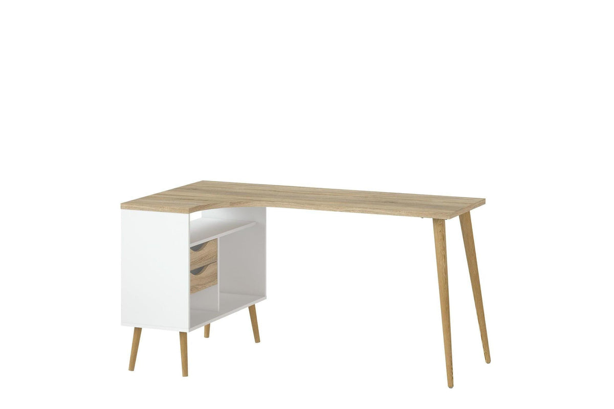 Oslo Desk 2 Drawer In White And Oak