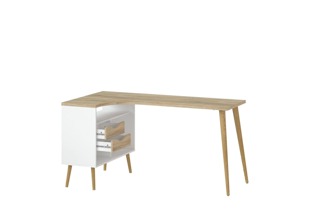 Oslo Desk 2 Drawer In White And Oak