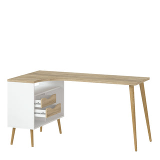 Oslo Desk 2 Drawer In White And Oak