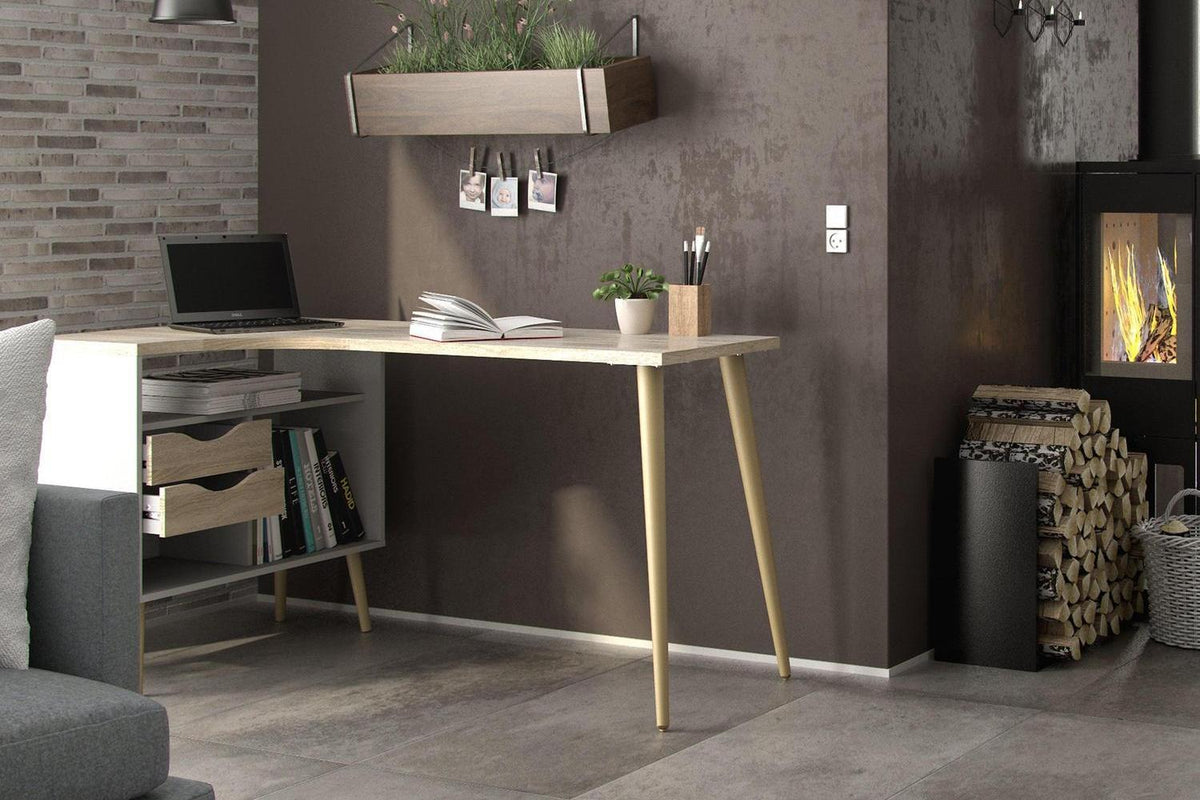 Oslo Desk 2 Drawer In White And Oak