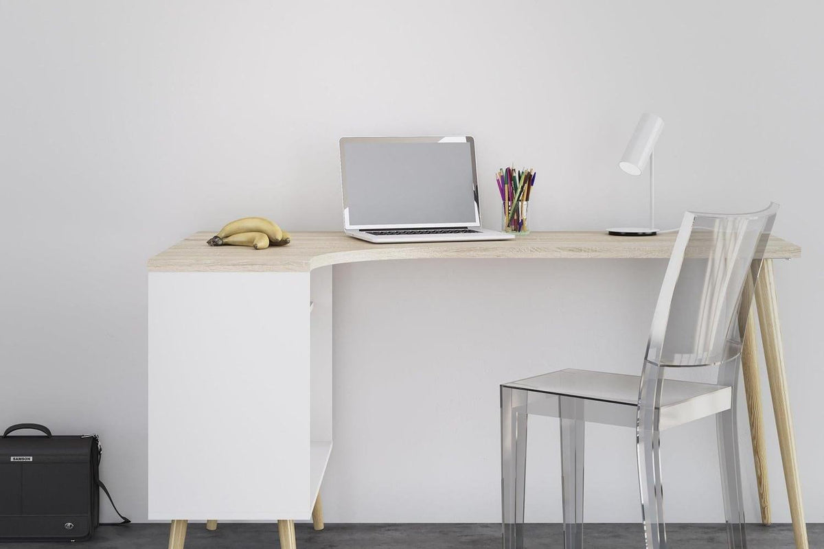 Oslo Desk 2 Drawer In White And Oak