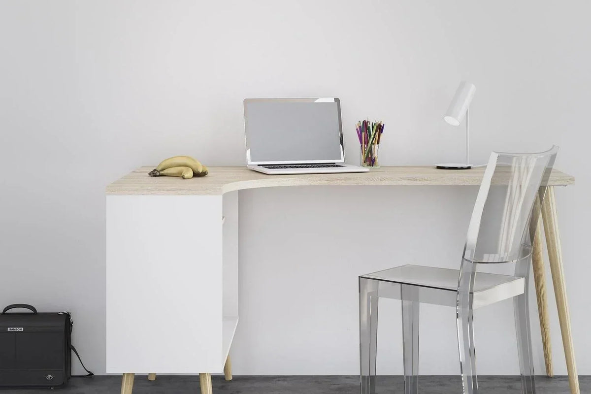 Oslo Desk 2 Drawer In White And Oak