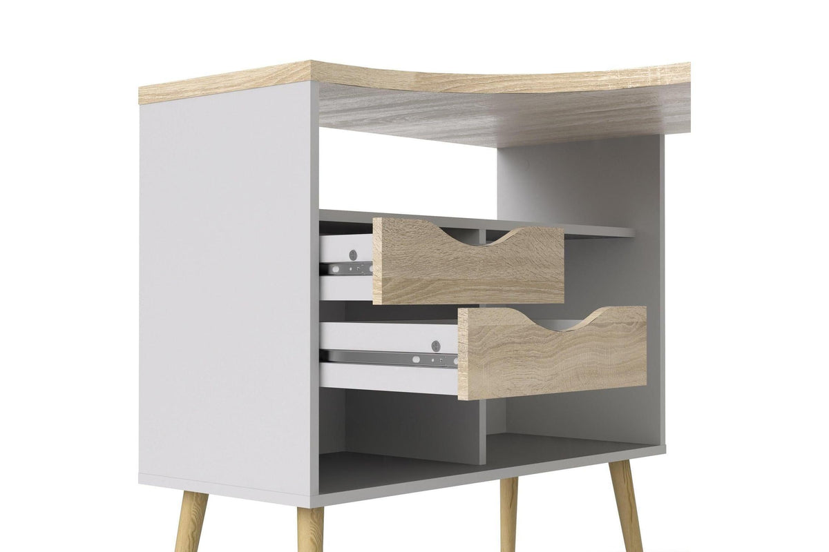 Oslo Desk 2 Drawer In White And Oak