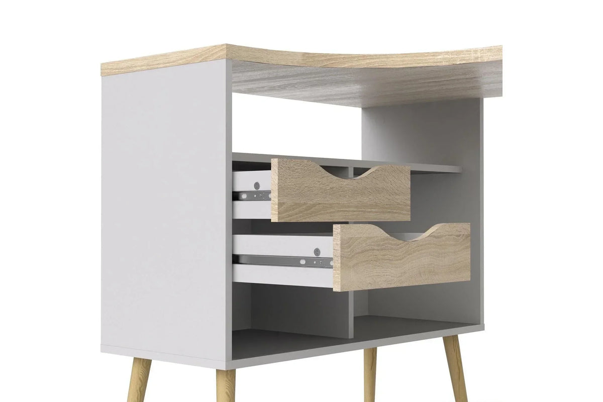 Oslo Desk 2 Drawer In White And Oak