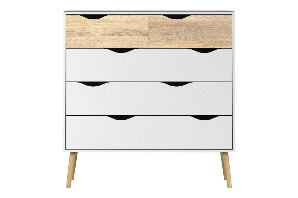 Oslo Chest Of 5 Drawers In White And Oak
