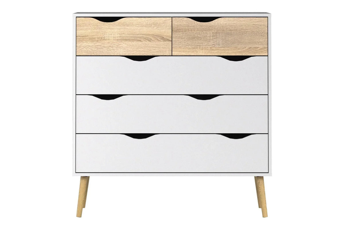 Oslo Chest Of 5 Drawers In White And Oak