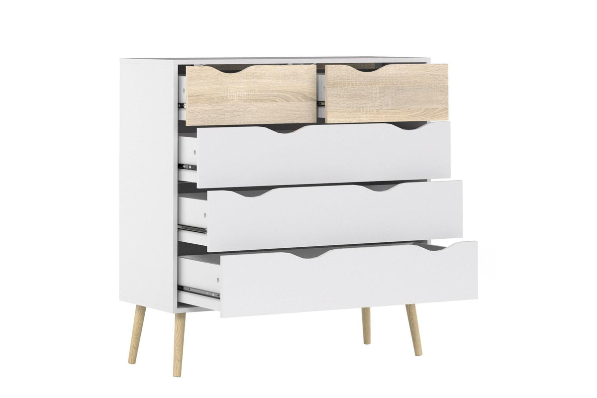 Oslo Chest Of 5 Drawers In White And Oak