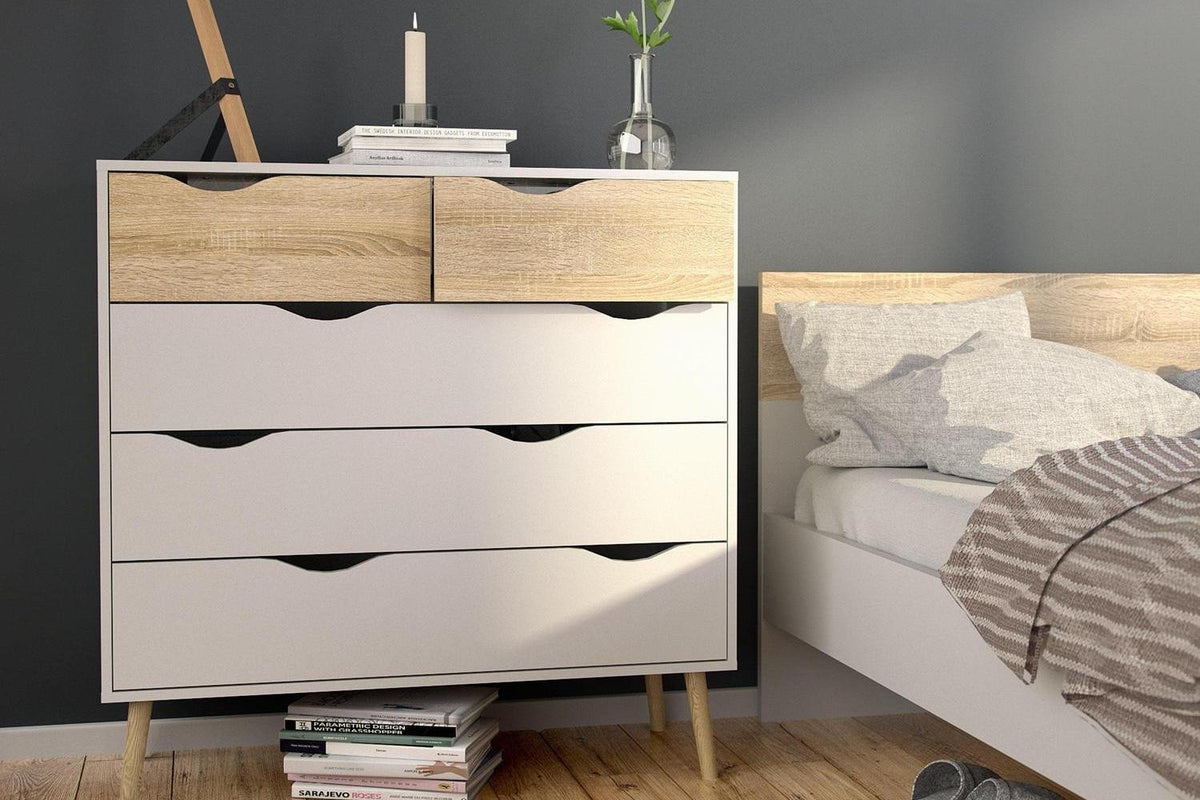 Oslo Chest Of 5 Drawers In White And Oak