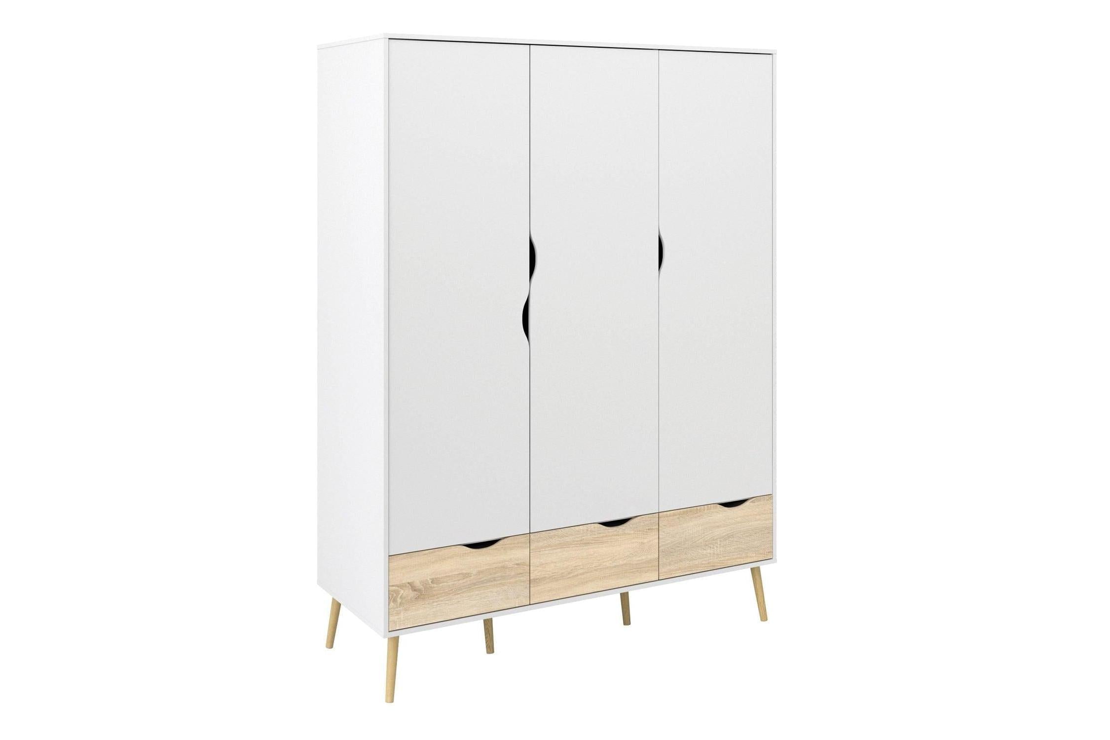 Oslo Wardrobe 3 Doors 3 Drawers In White And Oak