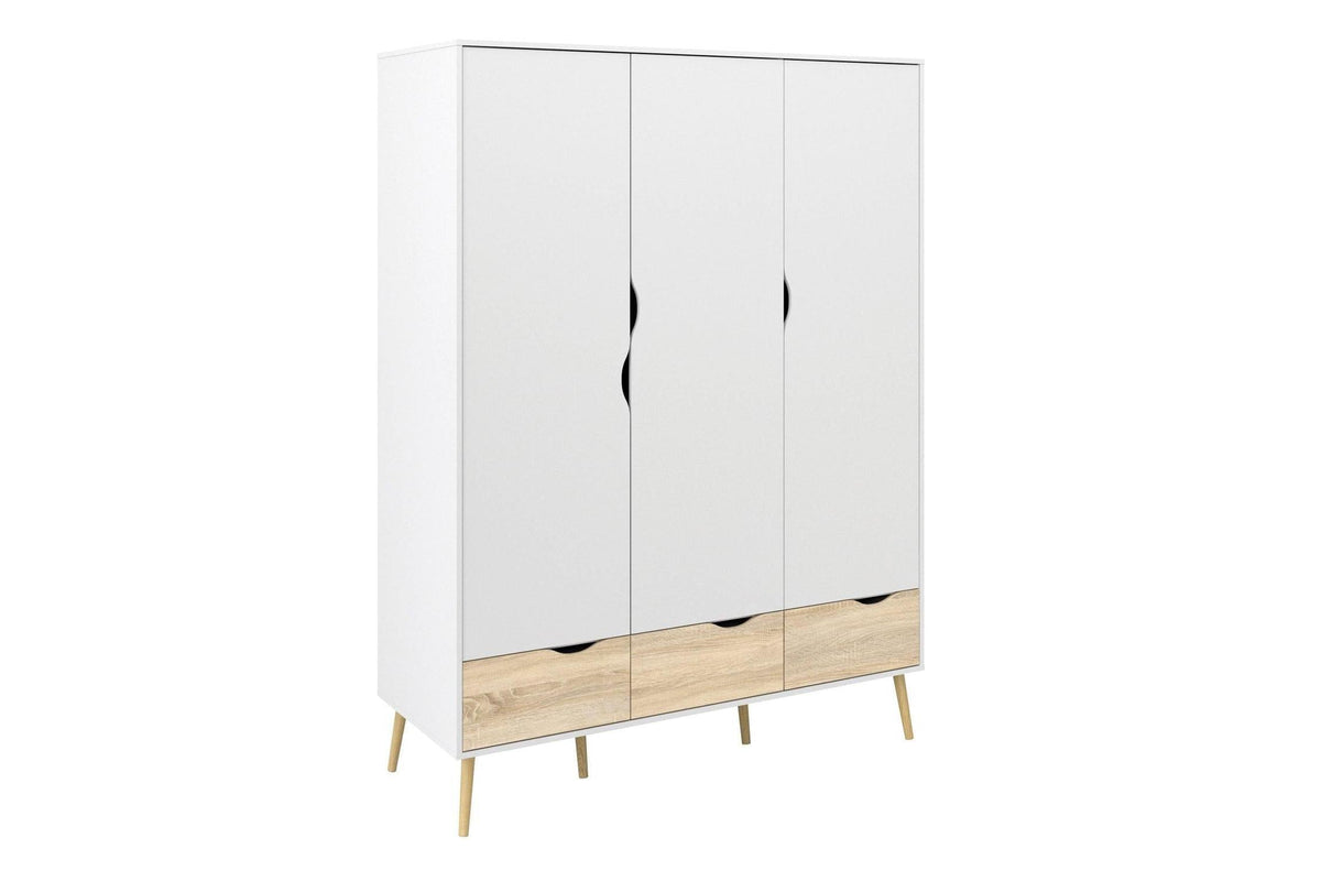 Oslo Wardrobe 3 Doors 3 Drawers In White And Oak