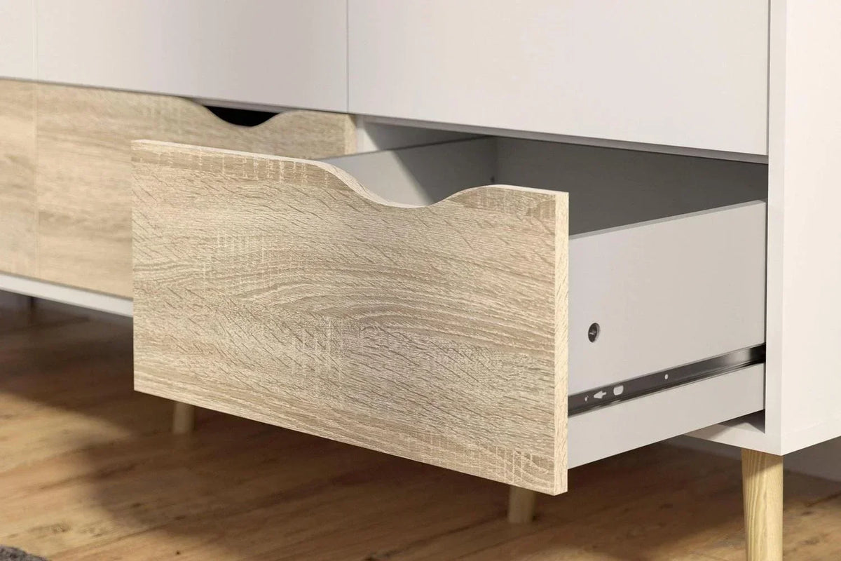 Oslo Wardrobe 3 Doors 3 Drawers In White And Oak