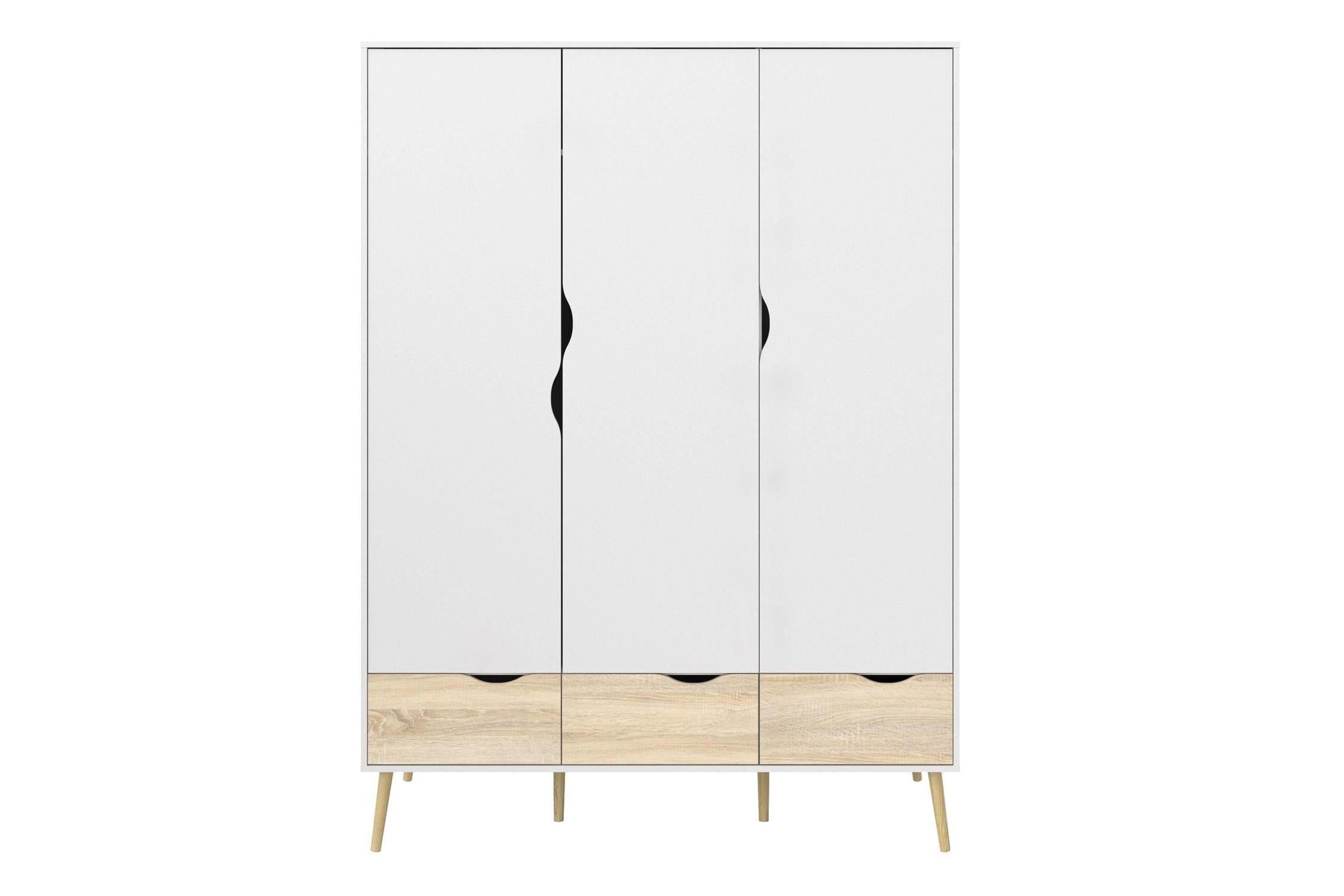 Oslo Wardrobe 3 Doors 3 Drawers In White And Oak