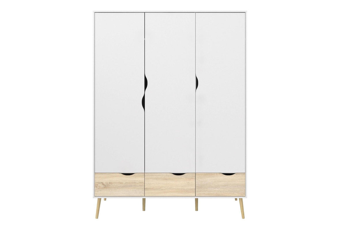 Oslo Wardrobe 3 Doors 3 Drawers In White And Oak